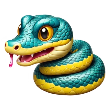 Cinematic Comical Chinese Water Snake Portrait Emoji, Head tilted dramatically with an exaggeratedly amused expression, featuring a striking, glossy scaled body with bold patterns and wide, expressive eyes filled with playful disbelief, Simplified yet hilariously expressive features, highly detailed, glowing with a slightly sassy aquatic glow, high shine, dramatic yet playful, stylized with an air of cheeky water mischief, soft glowing outline, capturing the essence of a spirited and over-the-top water snake that feels like it could slither its way into internet fame instantly! sticker
