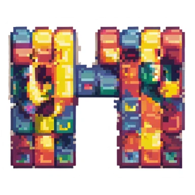 the word 'brud' in pixel art, each letter as a separate colorful block, classic arcade feel sticker