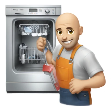 Bald man fixing dishwasher  sticker
