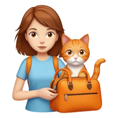 Girl with brown hair with orange cat and runaway bag sticker