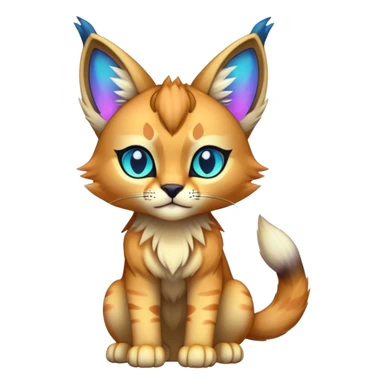 An iridescent transparent luminescent colorful chibi cute cool lynx-caracal-serval-fakemon-creature-hybrid sticker