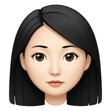 50 yr old asian woman, straight thick long black hair, big black, side part,  sticker