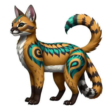 Colorful dark tropical tribal glorious divine exotic cute cool beautiful beautiful fantasy-caracal-civet-genet-sergal-vernid-Gryphon-Cacomistle-Trico-oncilla-animal-Fakémon-hybrid-fursona (full body) sticker
