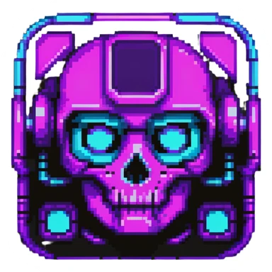 futuristic cyberpunk pixel art icon, vivid neon colors purple magenta cyan, minimal expressive design, 32x32, centered, high contrast, transparent background, no text, suitable for dark background, artist symbol sticker