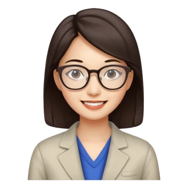 female asian quant trader, dark brown hair, with glasses sticker