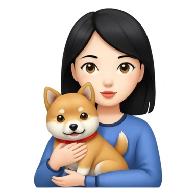 girl with black  hair holding a Shiba Inu sticker