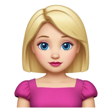 "Create an emoji-style character of Doris from Shrek — the tall barmaid with short blonde hair, bold makeup (blue eyeshadow, red lipstick), and a pink dress. Make her look confident and friendly, with a cartoonish round face and expressive emoji-like features. sticker