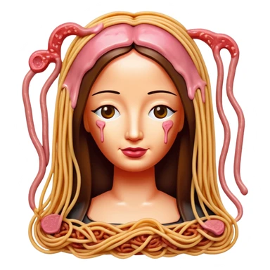 monalisa made of SPAM meat melted pink dripping sauce spaghetti portrait sticker