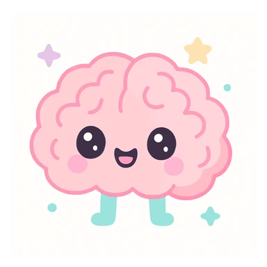 an animated brain with eyes and a cheerful expression in kawaii style sticker