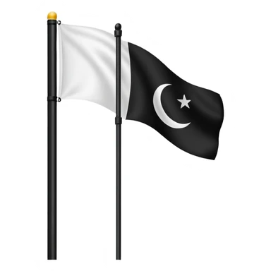 small black flag on a pole with white shahada text in the center, simple and recognizable emoji style sticker