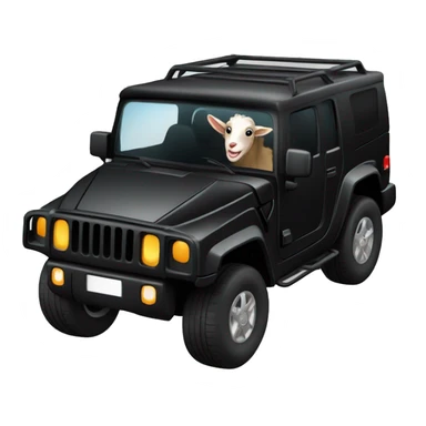 Goat in black puffy coat driving a black Hummer sticker