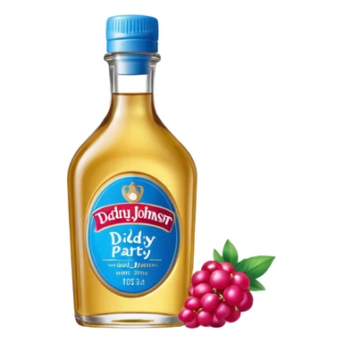 bottle of oil blue top pink outside with logo that says Diddy Party oil Johnson and Johnson  brand with a smiling berry on top sticker