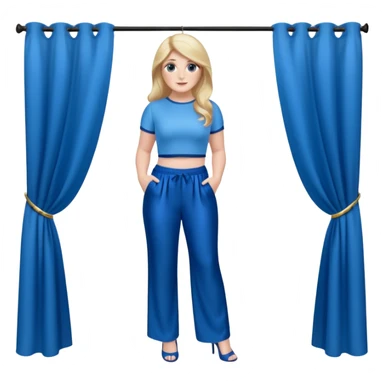 Meghan Trainor dressed in blue crop and blue silk pants standing in front of blue curtain  sticker