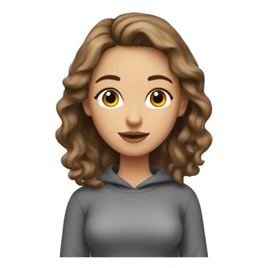 a white woman with eyelashes and long brown wavy hair. wearing a grey sweatshirt and black short skirt and holding books sticker