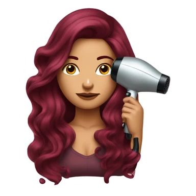 Beautiful tattooed  burgundy long haired woman blow drying her hair sticker