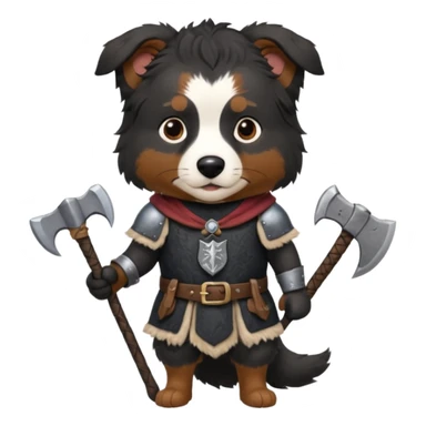 Black Australian shepherd medieval outfit holding axe sticker