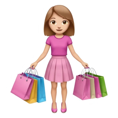 Девушка со светлыми русыми волосами счастливая в розовой юбке с пакетами из магазинов с одеждой в руках и деньгами  sticker