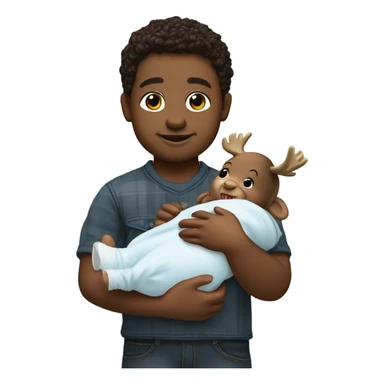 Live moose holding a lifelike boy baby doll sticker
