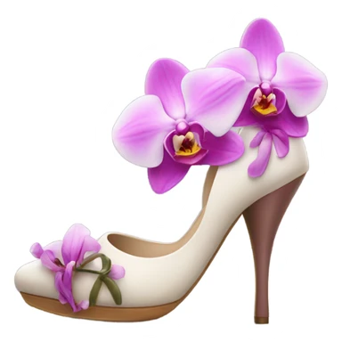 Stylish heels with orchid on the front sticker
