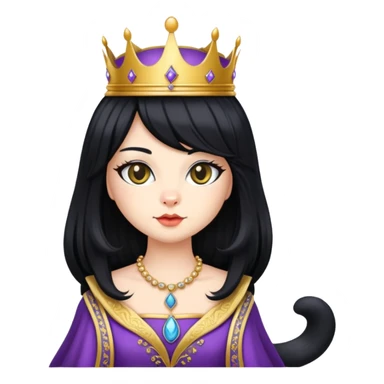 cat in royal queen attire, long flowing black wig sticker