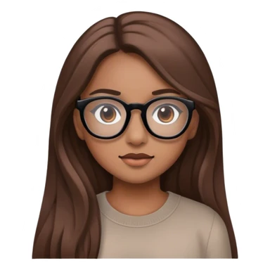 girl with a very light brown skin, long brown hair, brown eyes and black glasses sticker