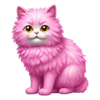 Pink full body fluffy cat with glitter sticker