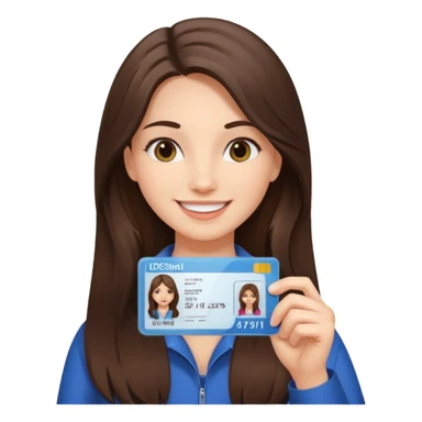 long hair brunette girl holding a driver license sticker
