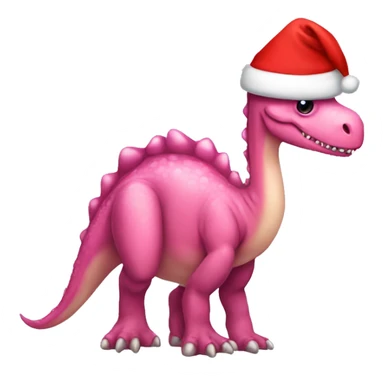 Pink Dino wearing a red bow and Santa hat sticker