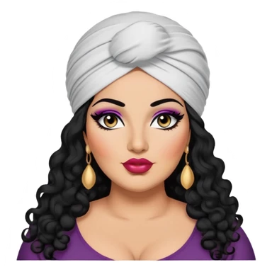 big plus size, arab, long black curly hair, baddie,pretty, makeup, lipgloss, black eyeliner, turban
 sticker