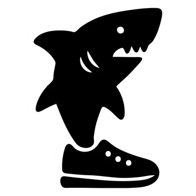 shoe-wearing shark, icon style, filled, geometric, playful, minimalistic, strong visual impact sticker