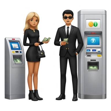 girl wearing black pleaser bootie, waiting beside atm, with a man taking money out  sticker