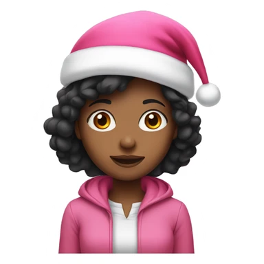 Black haired girl with a pink Santa hat sticker