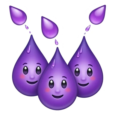 3 purple Drops with kool aids signature color, Juicy , no faces, just like the drops emoji 💦, just singular no extras, spraying left sticker
