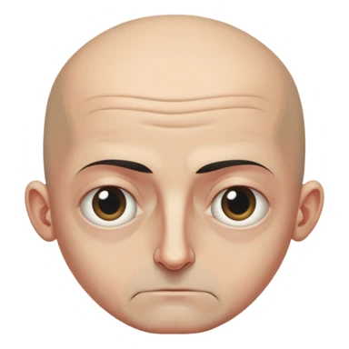 Steven Miller, bald, very grim expression, very narrow rectangular head, pronounced sagging eyelids lower on the outer sides, bottom lip sticking out sticker