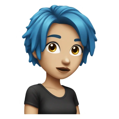 girl with blue hair and empty white eyes in a black T-shirt sticker