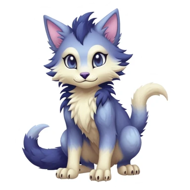 Kawaii dark edgy fantasy pastel ethereal feline-vernid-sergal-fursona animal creature with a tufted tail full body sticker