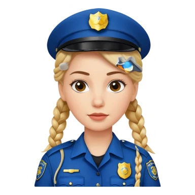 white woman, braided hair, wear police's uniform sticker