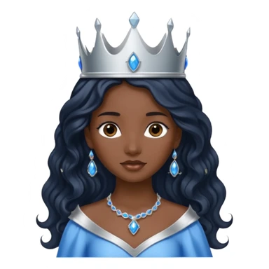 Por favor hazme el emoji de la princesa pero morena con el pelo negro y ondulado y largo, los ojos marrones y la corona plateada con jollas azules sticker