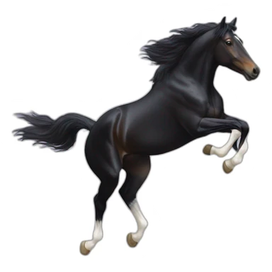 a BLACK HORSE JUMPING AN OBTACLE, THE HORSE HAS A WHITE BLAZE AND THREE WHITE SOCKS sticker