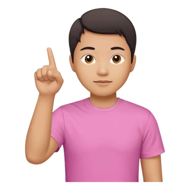 Draw a picture of a person corean pointing to themselves with their other hand raised if pink tshirt  sticker