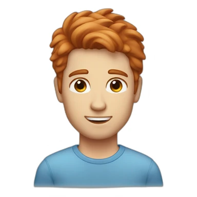 man with ginger auburn hair, stubble, one blue eye and one blue and brown eye sticker