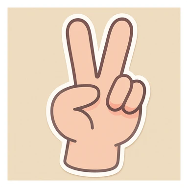 Edit the cartoon style hand in a peace sign gesture to have the pinky finger straight instead of bent, matching the original chibi stickers style and colors. sticker