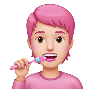person brushing teeth pink theme sticker