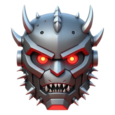 futuristic berserker war robot portrait, head and shoulders only, angry faceplate, jagged mouth grill, glowing eyes, spiked shoulder armor, scratched metal, intimidating look, 3D cartoon, mobile game icon style, clean background, no text, no watermark
 sticker