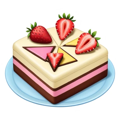 three vanilla strawberry and chocolate identical cake slice triangle sticker