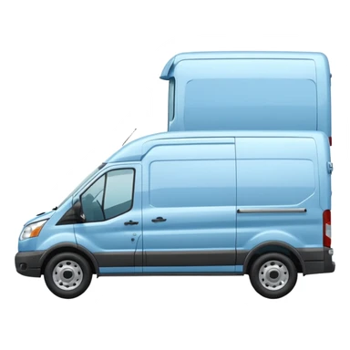 light blue Ford Transit with windows, side profile facing right, small sticker