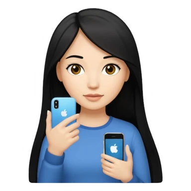 Light-skinned woman with long, straight, black hair holding an iPhone in her right hand sticker