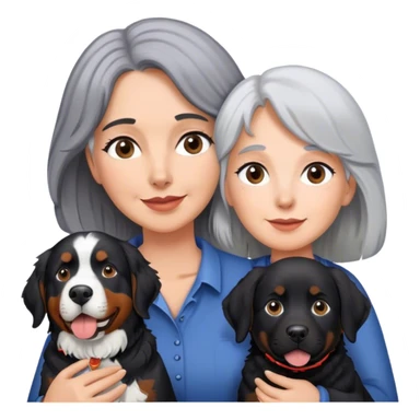 Gray hair Woman with Bernese mountain dog and black lab sticker