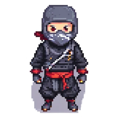 masked ninja, pixel art style sticker