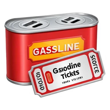 a can of gasoline and 2 tickets sticker